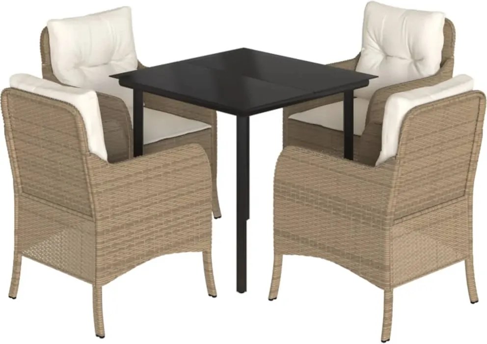 vidaXL 5 részes bézs polyrattan kerti étkezőgarnitúra párnákkal