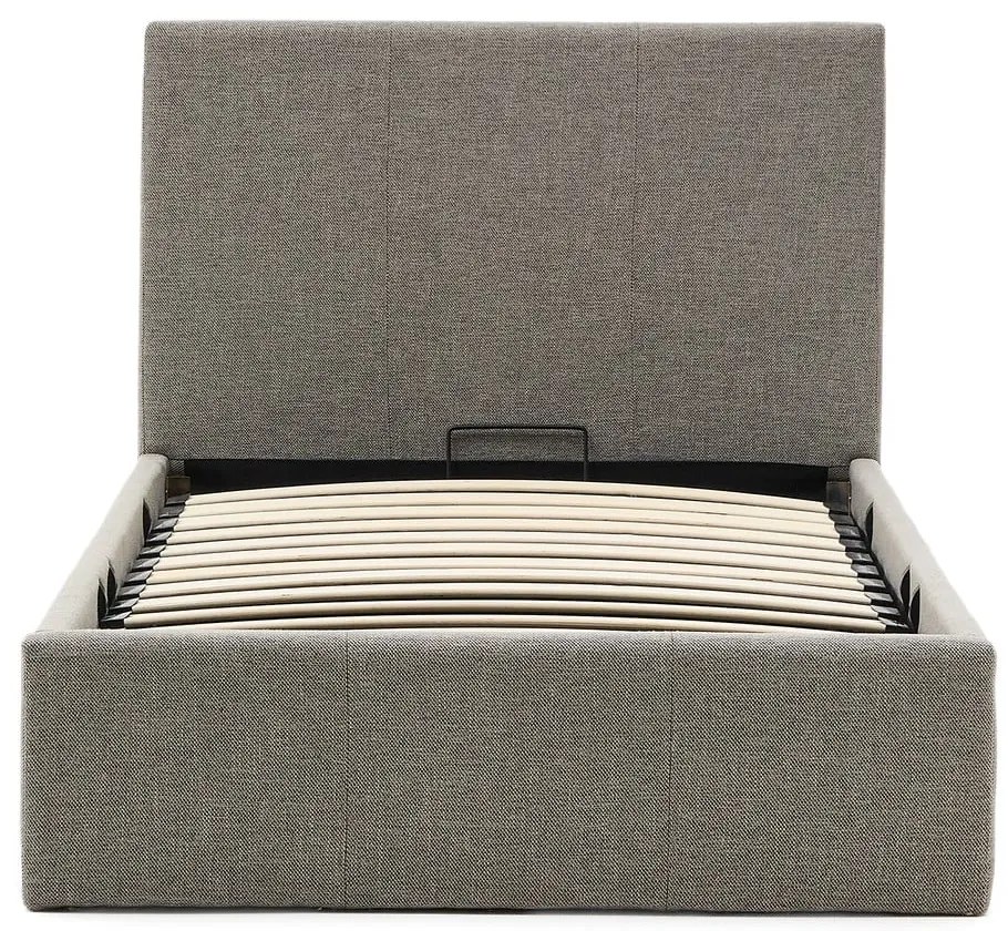 Szürke kárpitozott ágyneműtartós egyszemélyes ágy ágyráccsal 90x200 cm Nahiri – Kave Home