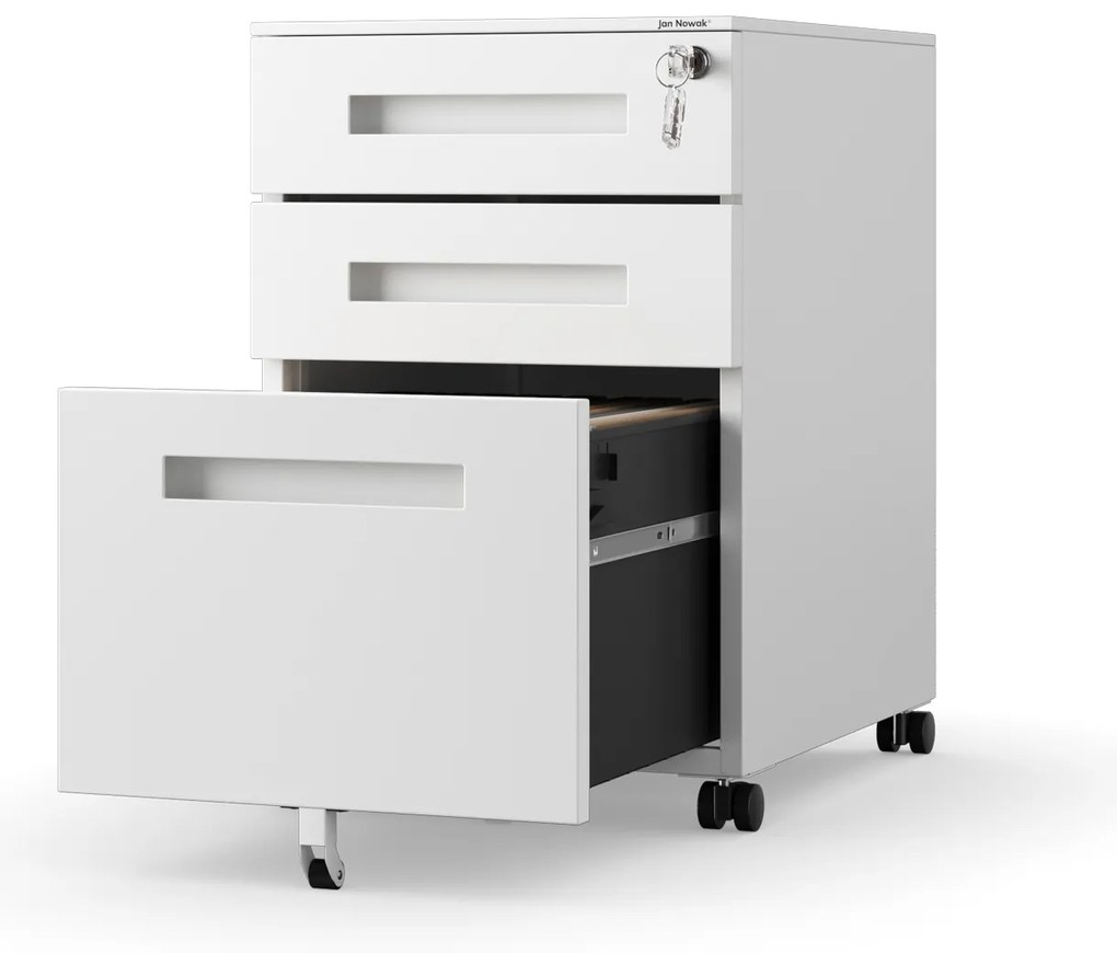 Fém gurulós konténer íróasztal alá KATE 390 x 600 x 500 mm, fehér