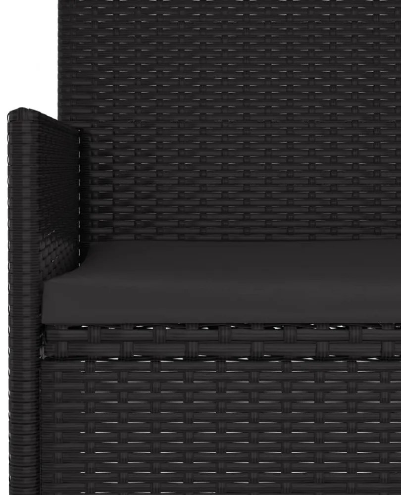 fekete 2 személyes polyrattan kerti pad párnával
