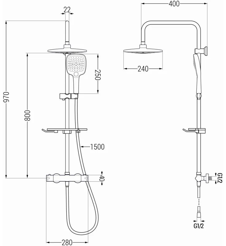 Mexen KT17 zuhanygarnitúra Kai termosztatikus csapteleppel, fekete, 771501793-70