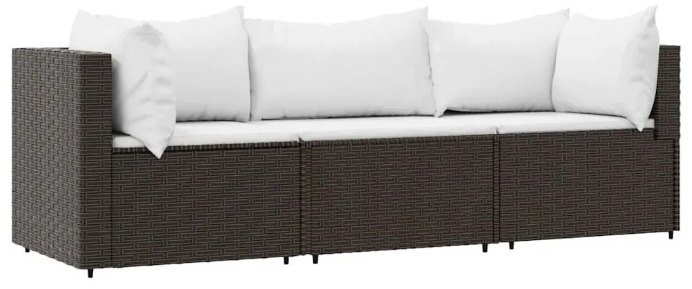 3 részes barna polyrattan kerti ülőgarnitúra párnával