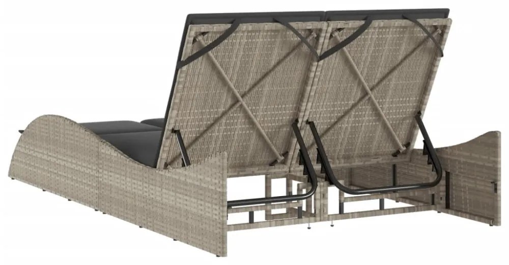 világosszürke polyrattan napozóágy párnákkal 114x205x73 cm