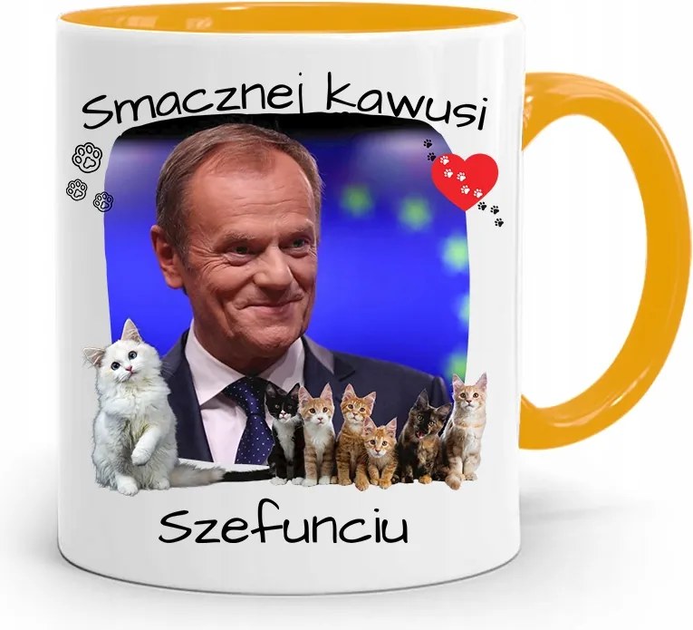 Donald Tusk Sárga Bögre Platform Ajándék fényképes nyomtatással