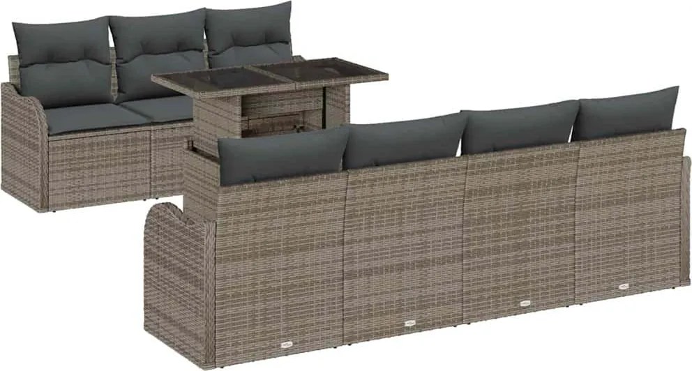 vidaXL Kerti Kanapé Szett párnával 8 pcs Szürke Poli rattan