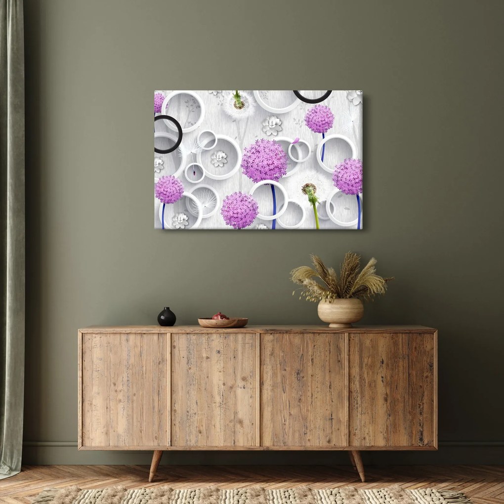 Kép a 3D absztrakció körökkel és virágokkal (90x60 cm)