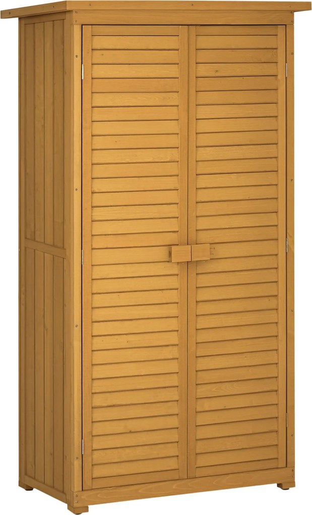 Outsunny Fa Kerti Szekrény, Időjárásálló Szerszámtároló 87x46.5x160cm, Felszerelési Ház Ajtóval, Ferde Tetővel, Polcokkal, Szerszámtároló, Kerti Ház E