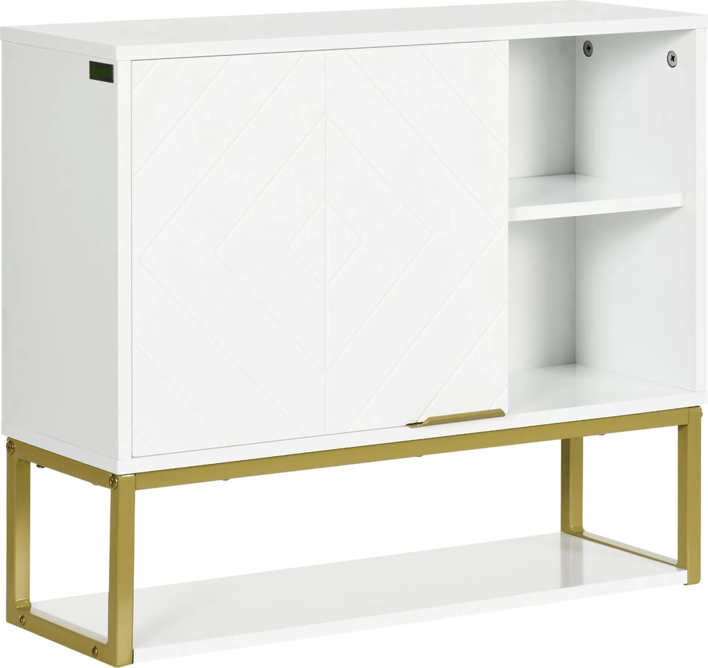 kleankin Modern Fali Fürdőszoba Szekrény Függesztett Fürdőszobabútor 1 Acél Fogantyúval és Állítható Polcokkal Konyhához 60x20x51 cm Fehér | Aosom