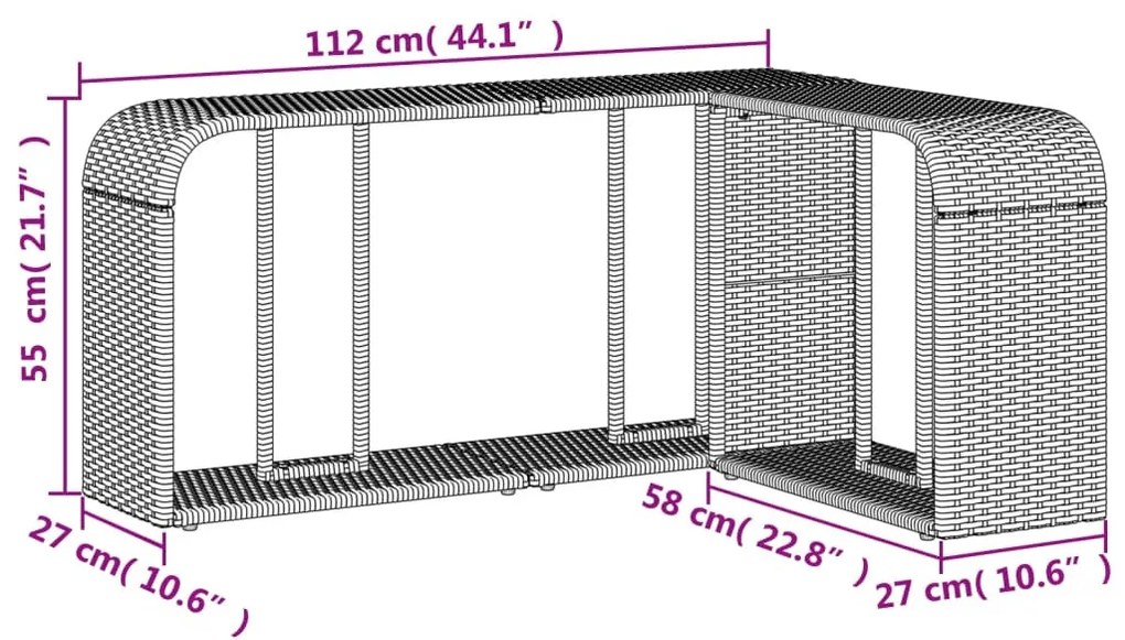 2 db fekete polyrattan tárolópolc