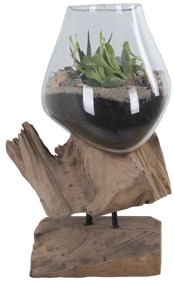 San Marino vízcsepp asztali dekoráció, teak fa/üveg, 25 cm