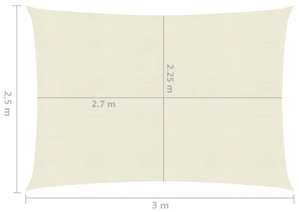 krémszínű HDPE napvitorla 160 g/m² 2,5 x 3 m