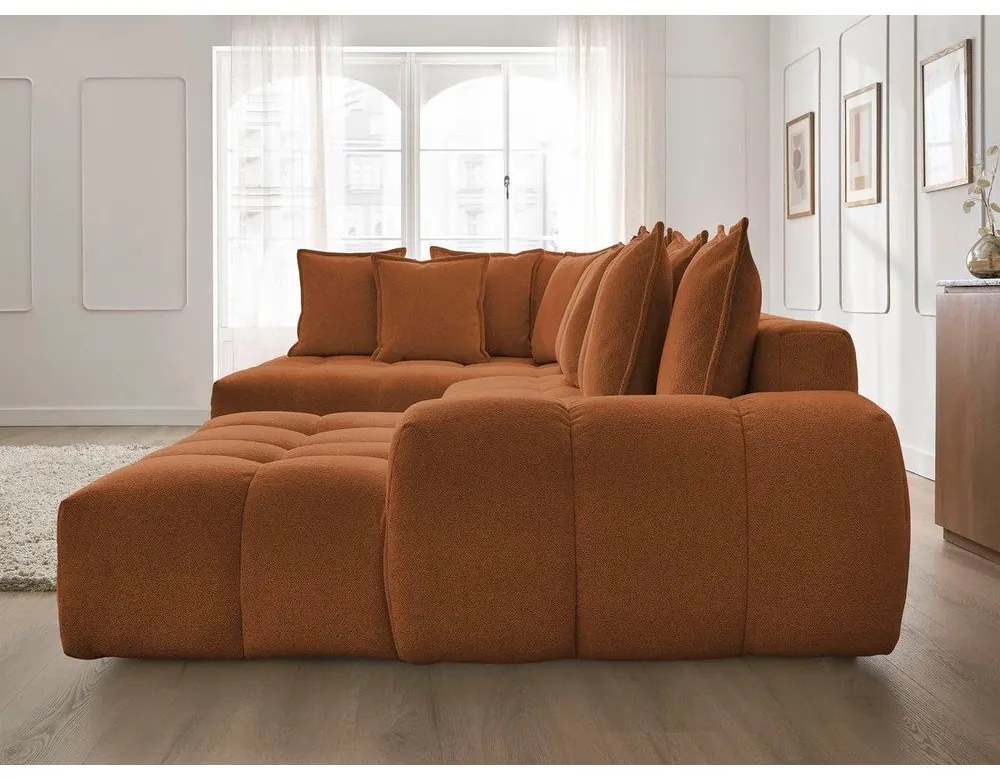 Terrakotta színű zsenília kinyitható-tárolóhelyes sarokkanapé (bal oldali-U alakú) Everest – Bobochic Paris
