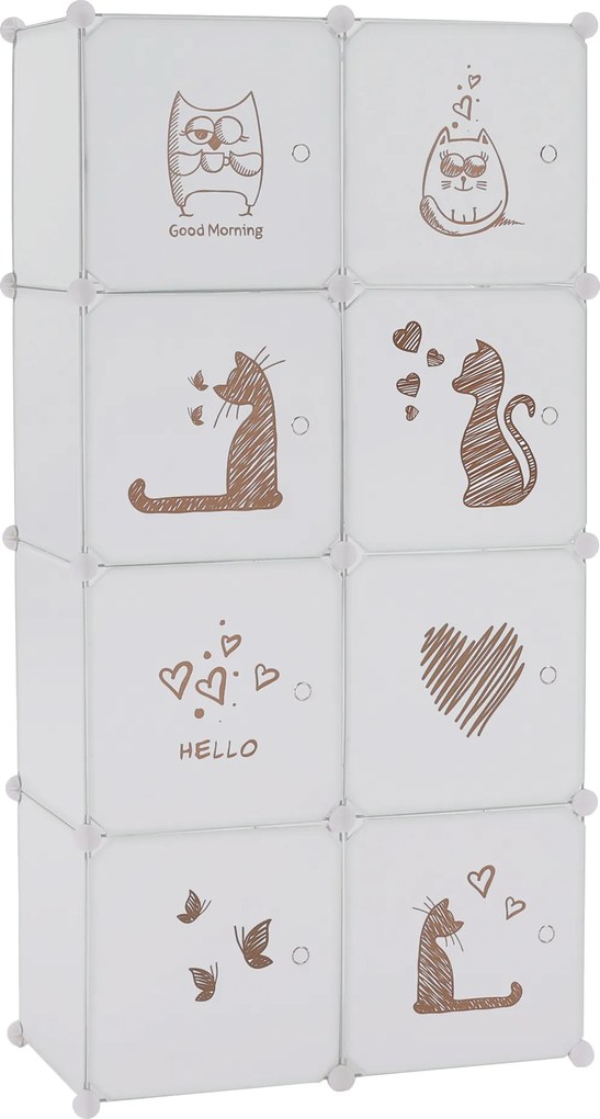 Gyerek moduláris szekrény, fehér/barna minta, KIRBY