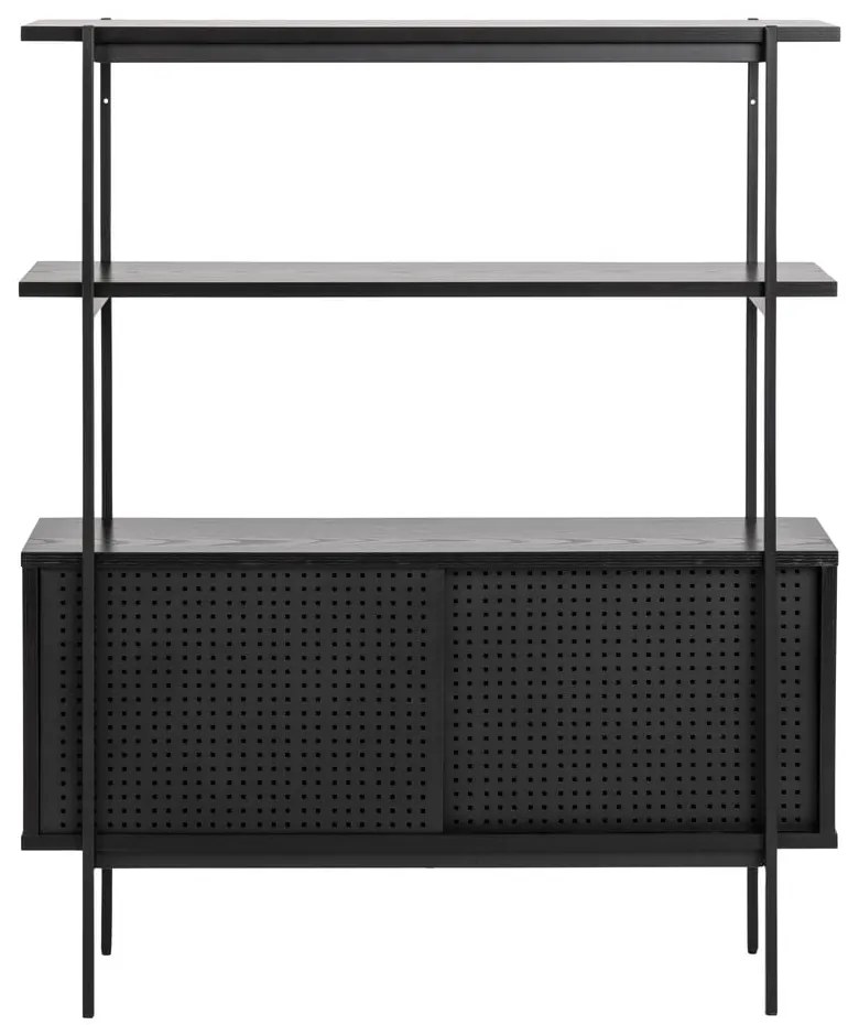 Fekete könyvespolc tolóajtóval kőrisfa dekorral 94x114 cm Angus – Actona