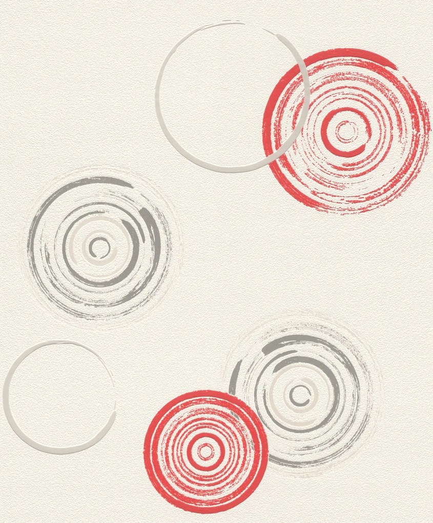 Fali tapéta absztrakt körök piros és szürke modern stílus