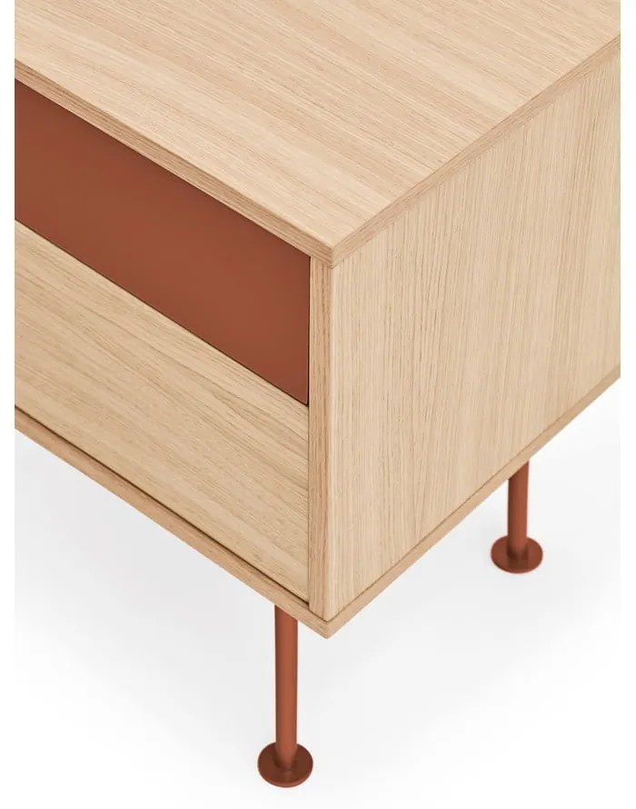 Yoko téglavörös éjjeliszekrény tölgyfa dekorral - Teulat