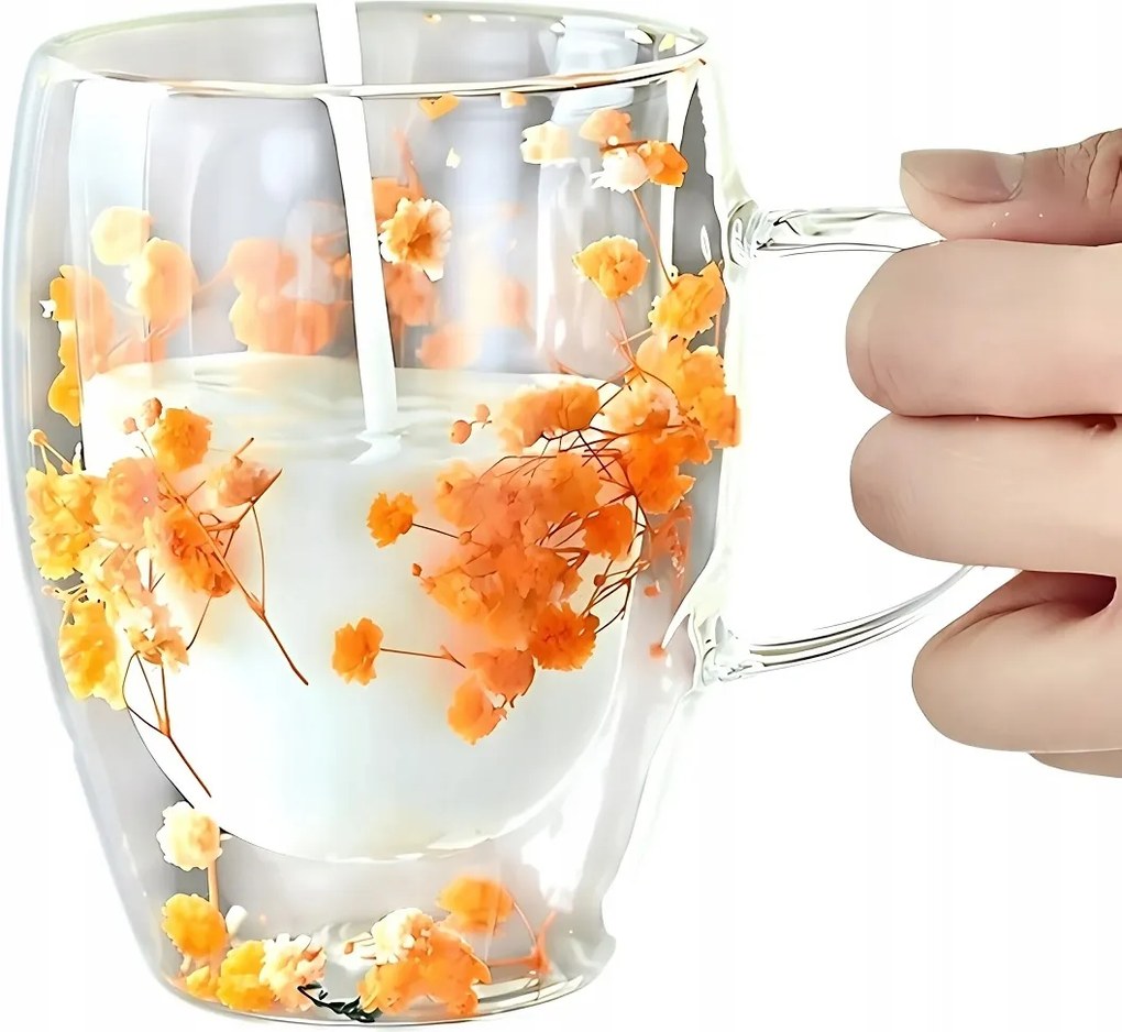 Kávés Pohár Teás Bögre Thermo Dupla Alj Virágokkal