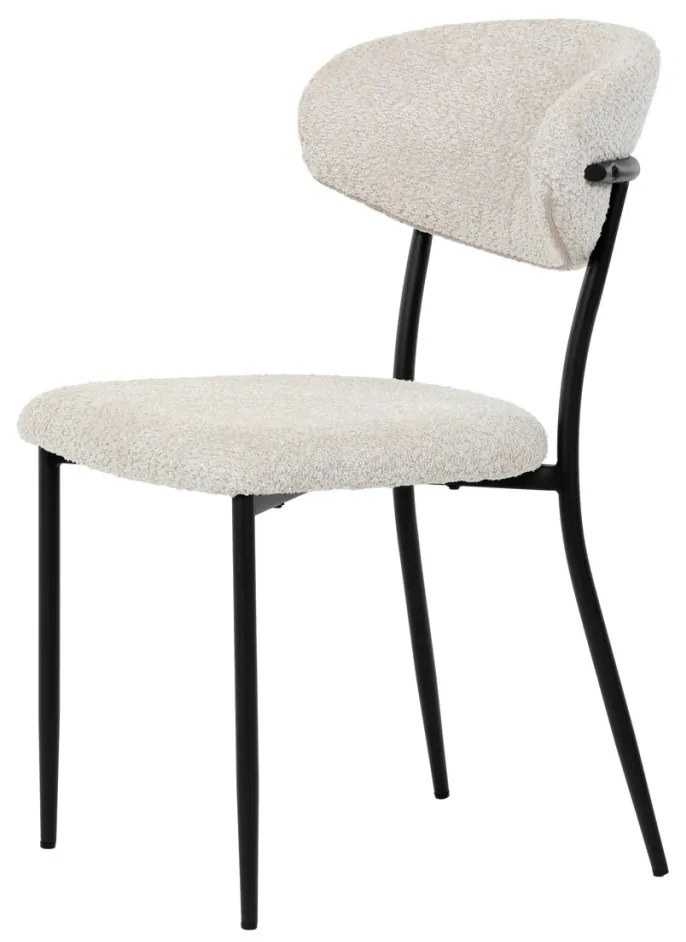 Scaun de sufragerie, material crem, picioare metalice negre
