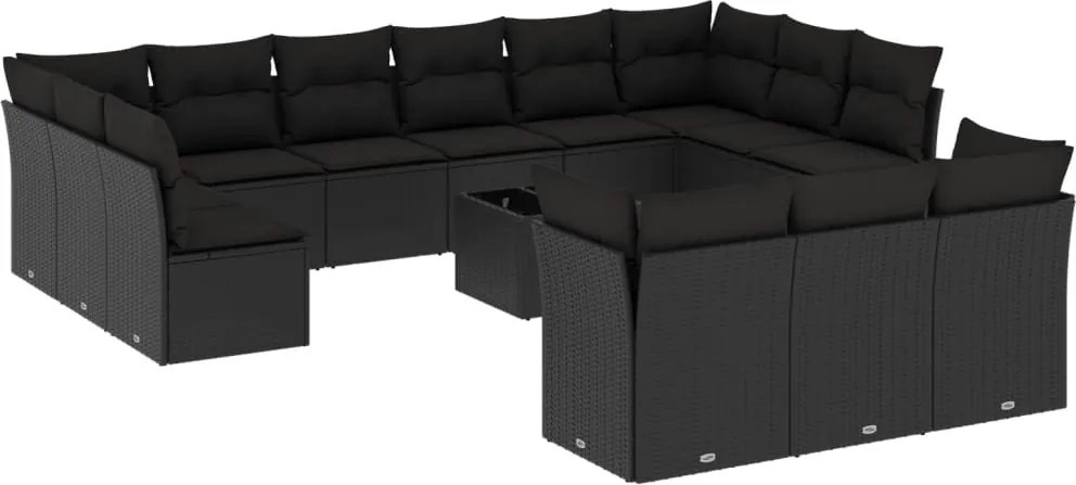 vidaXL 14 részes fekete polyrattan kerti ülőgarnitúra párnákkal
