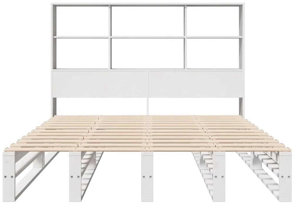 fehér tömör fa könyvespolcos ágy matrac nélkül 140 x 200 cm