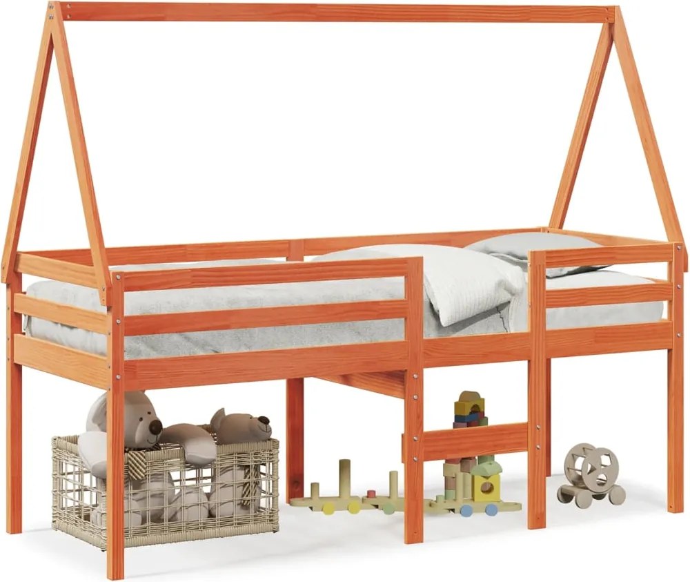vidaXL viaszbarna tömör fenyőfa magasított ágy tetővel 75 x 190 cm