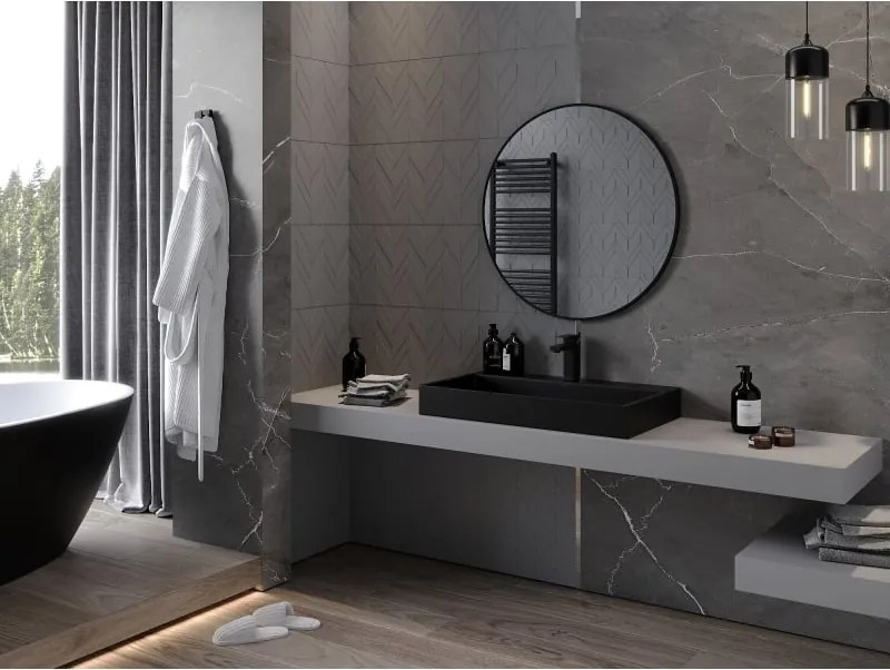 Mexen Loft kerek fürdőszobai tükör 80 cm, fekete keret - 9850-080-080-000-70