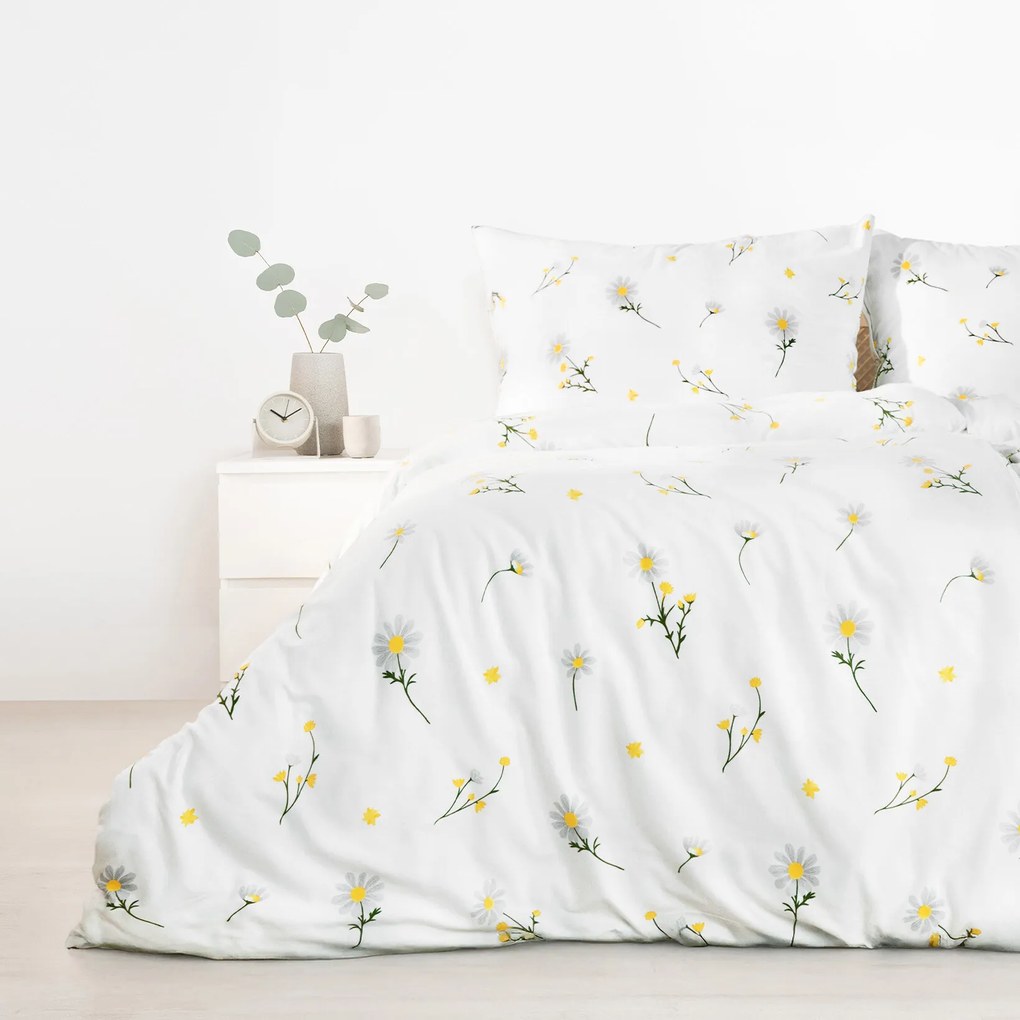Goldea flanel ágyneműhuzat - kamilla virágok 200 x 200 és 2db 70 x 90 cm