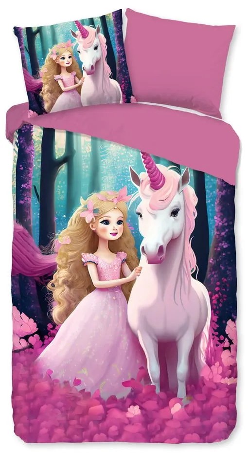 Rózsaszín egyszemélyes-hosszabbított mikroszálas gyerek ágyneműhuzat 140x220 cm Julia – Good Morning