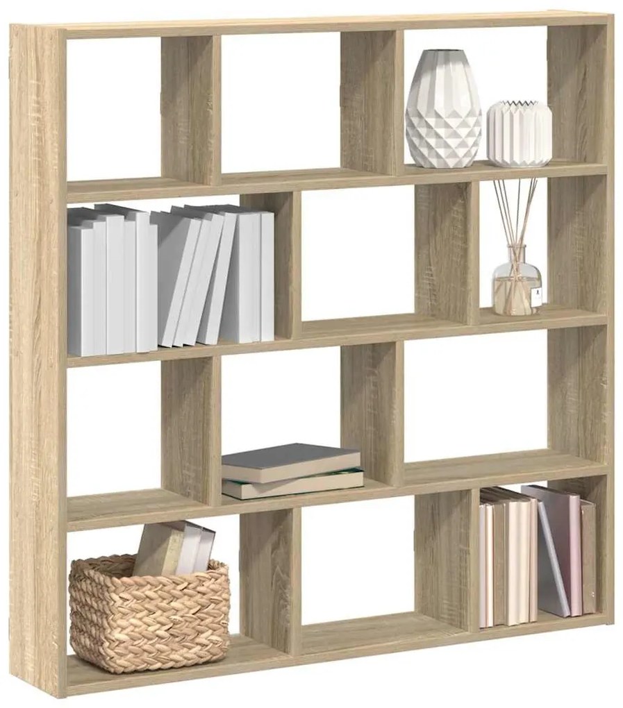 sonoma tölgyszínű szerelt fa fali kockapolc 12 rekeszes színű