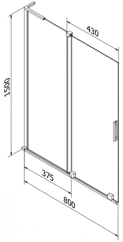 Mexen Velar L, 2 szárnyas eltolható kádparaván 80 x 150 cm, 8mm átlátszó üveg, króm profil, 896-080-003-01-01