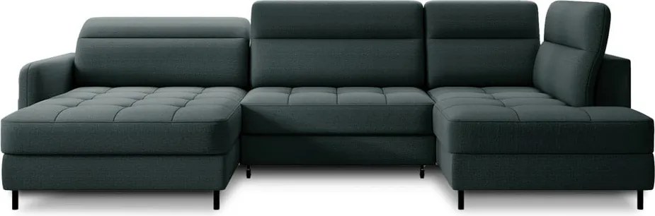 Zöld bársony kinyitható-tárolóhelyes sarokkanapé (jobb oldali-U alakú) Berrto – ELTAP
