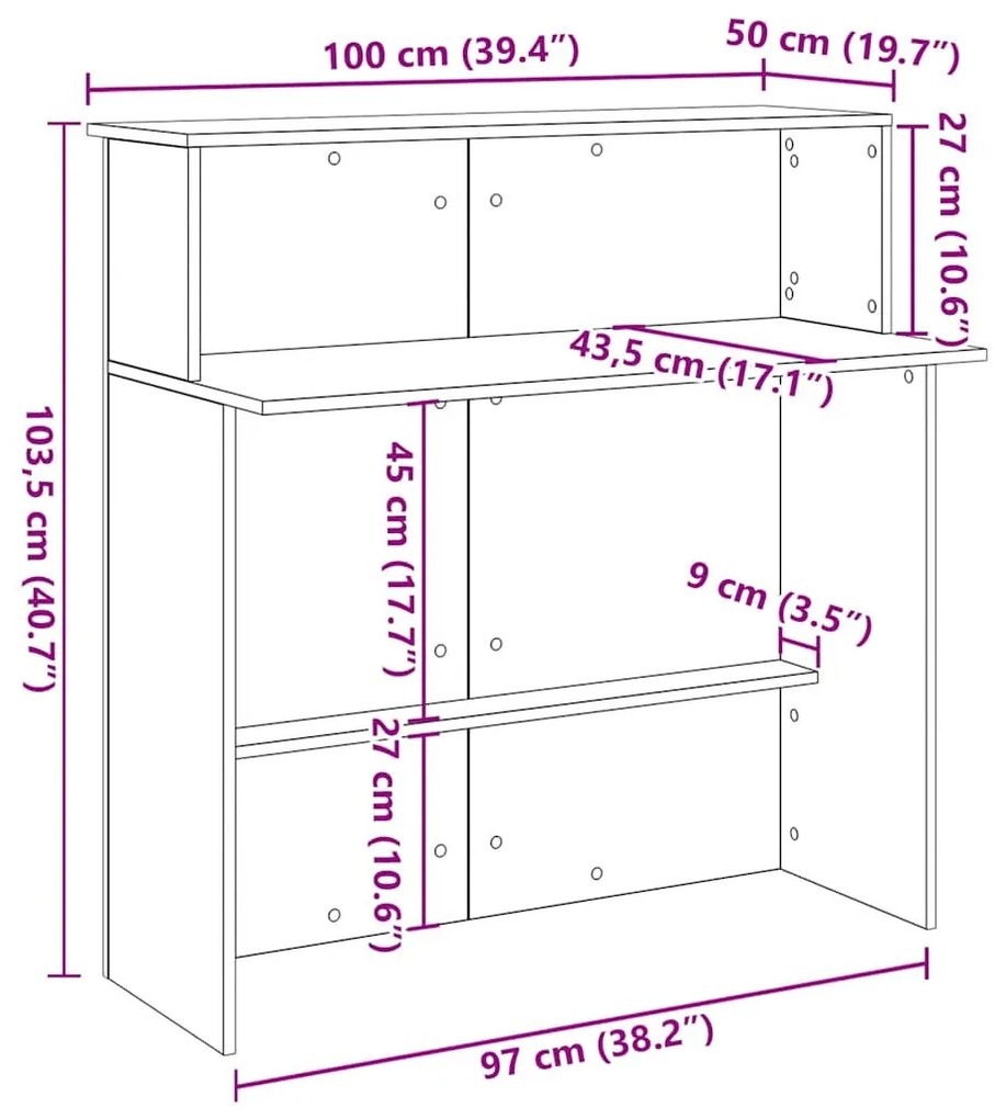 recepciós pult kézműves tölgy 100x50x103,5 cm szerelt fa