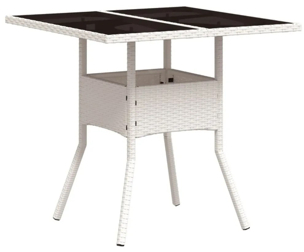 fehér polyrattan üveglapos kerti asztal 80 x 80 x 75 cm