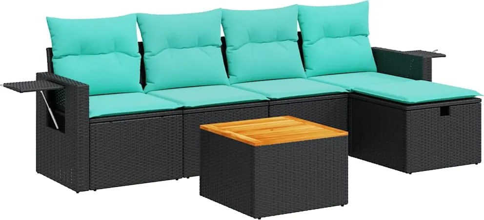 vidaXL 6 részes fekete polyrattan kerti ülőgarnitúra párnákkal