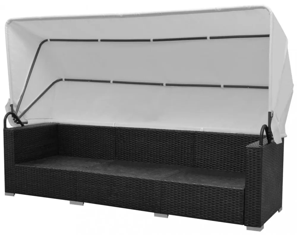 vidaXL 7 darabos fekete polyrattan kerti bútorszett napellenzővel
