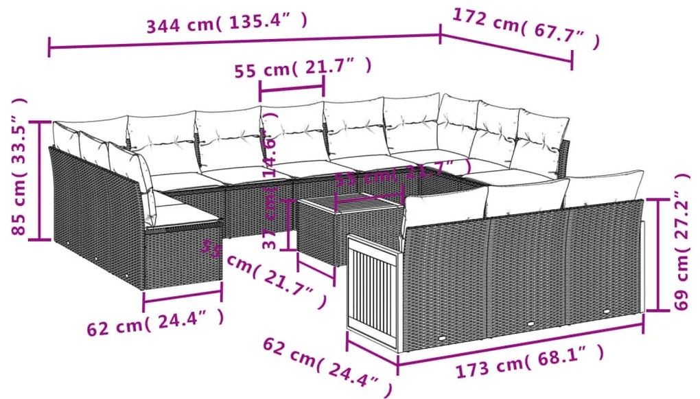 14 részes szürke polyrattan kerti ülőgarnitúra párnákkal