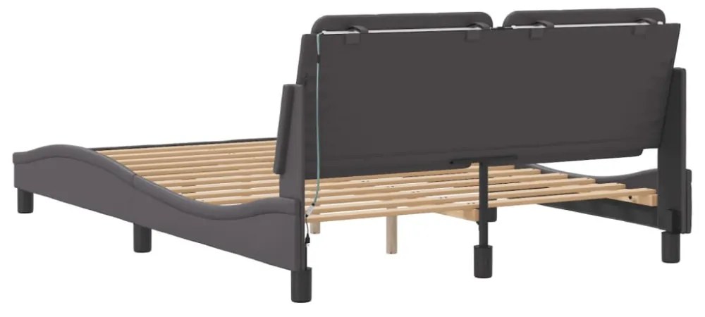 szürke ágykeret LED-ekkel matrac nélkül Zadar 140 x 200 cm