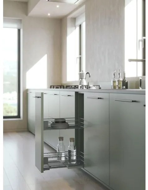 Konyhai fémrács, 600mm, oldalra szerelhető, antracit, teljes kihúzás, csillapított záródás, rejtett fióksín, 2 kosár SIGE, Green Line 004