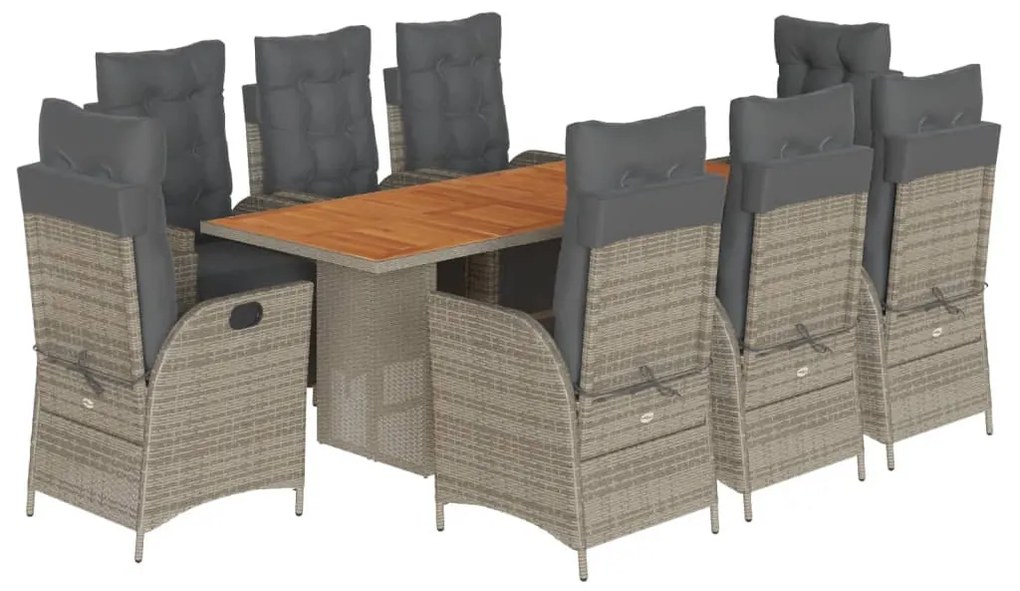 9 részes szürke polyrattan kerti étkezőgarnitúra párnával