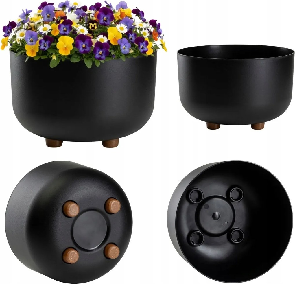 Virágtartó Tál Kerek Lábakon fekete műanyag virágtartó 26,9 cm