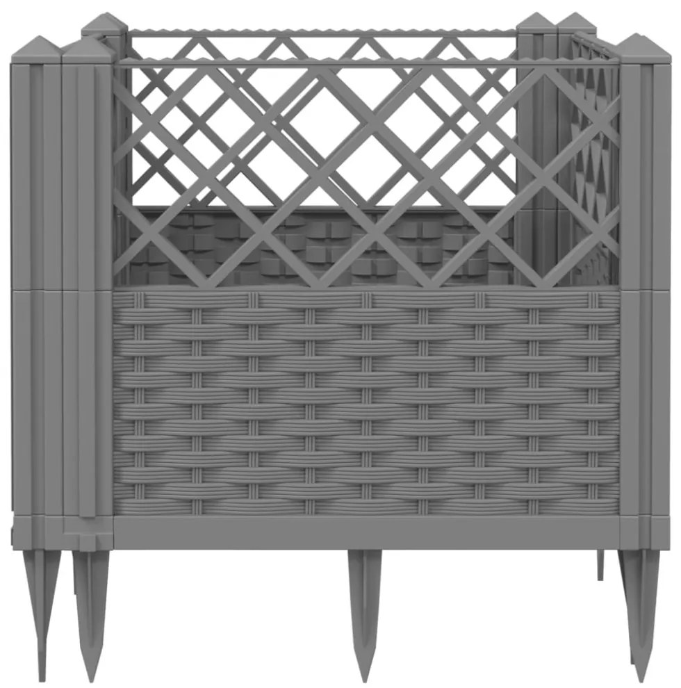 világosszürke PP kerti virágláda cövekekkel 43,5x43,5x43,5 cm
