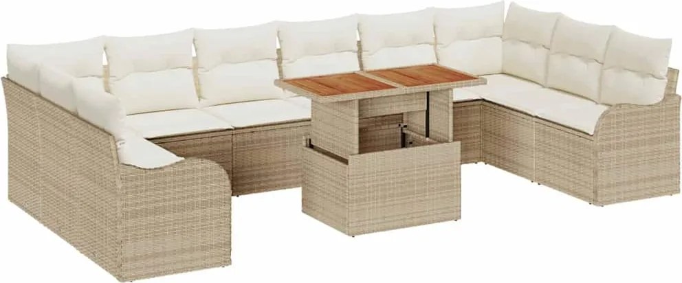 vidaXL Kerti Kanapé Szett tárolóval 11 pcs Bézs Poli rattan