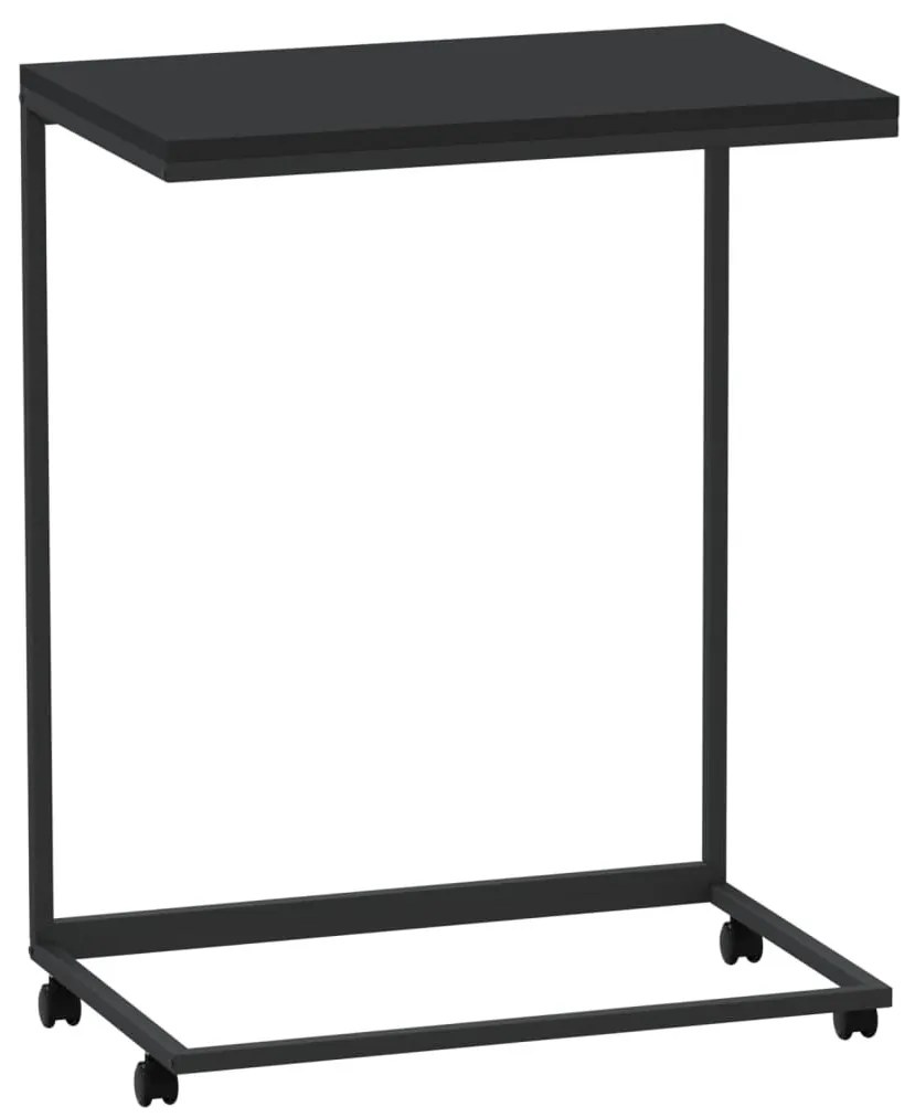 Fekete szerelt fa kisasztal kerekekkel 55x35x70 cm