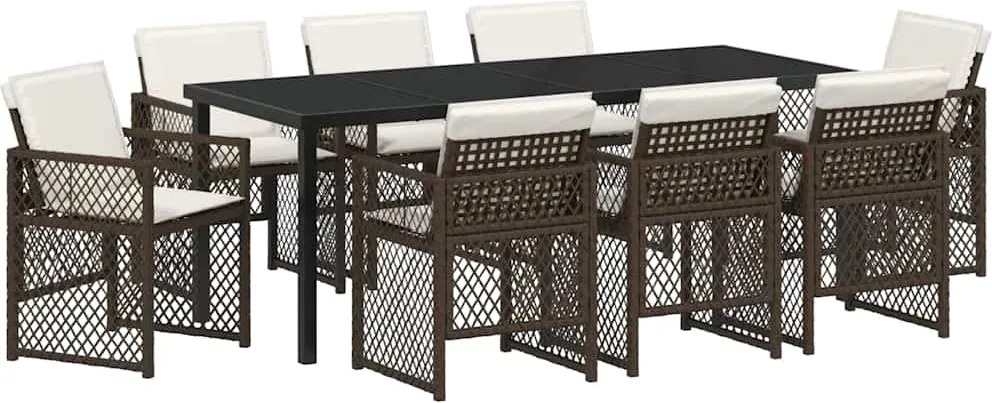 vidaXL Kert étkező szett 9 pcs Barna polirattan