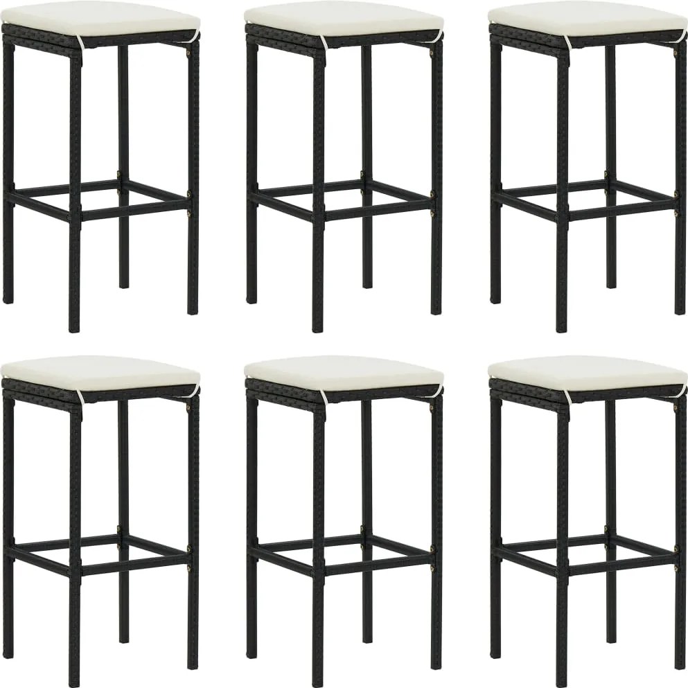 vidaXL 6 db fekete polyrattan bárszék párnával