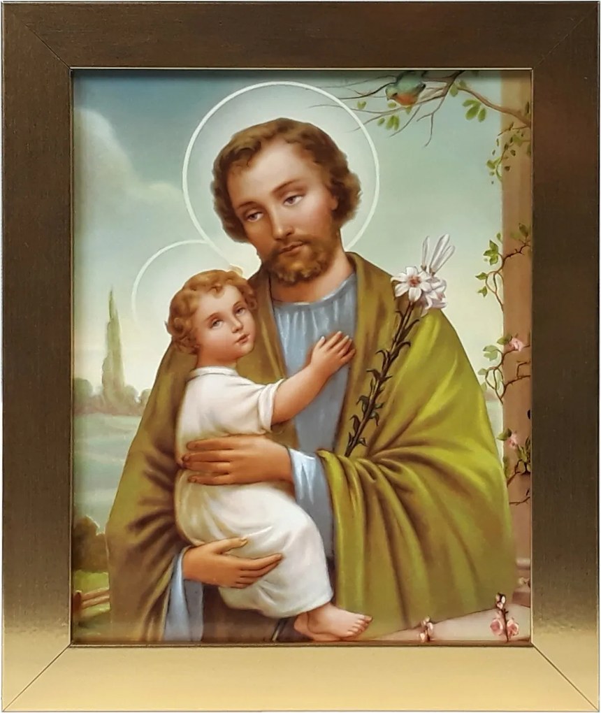 Vászonkép 30x25 Szent József Jézus Arany Keret