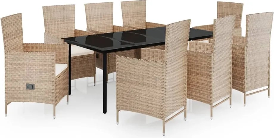 vidaXL 9 részes bézs kerti étkezőgarnitúra párnákkal