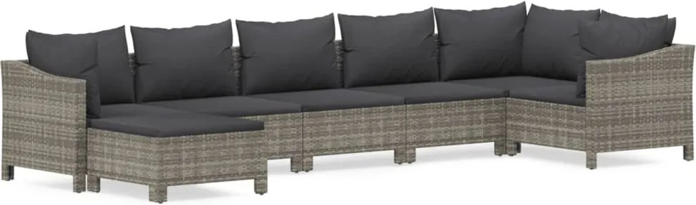 vidaXL 7 részes szürke polyrattan kerti ülőgarnitúra párnákkal
