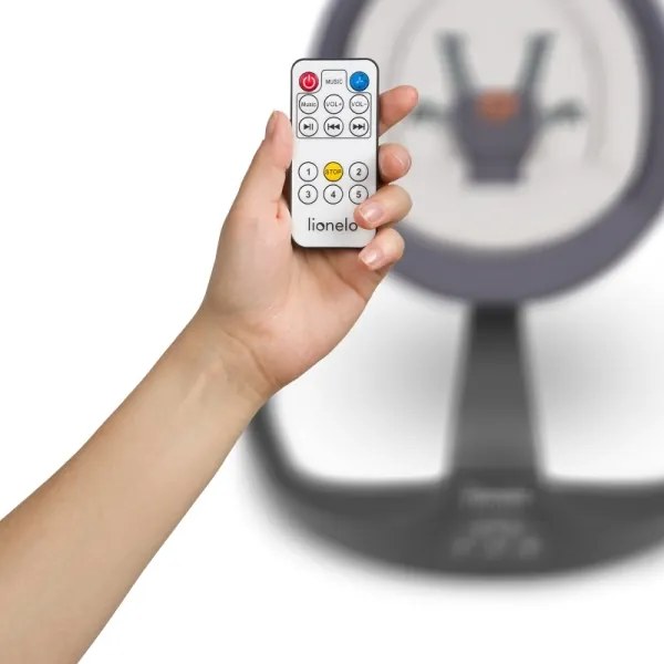 Lionelo - Zenélő babahinta RINA 4xAA Betonszürke + távirányító