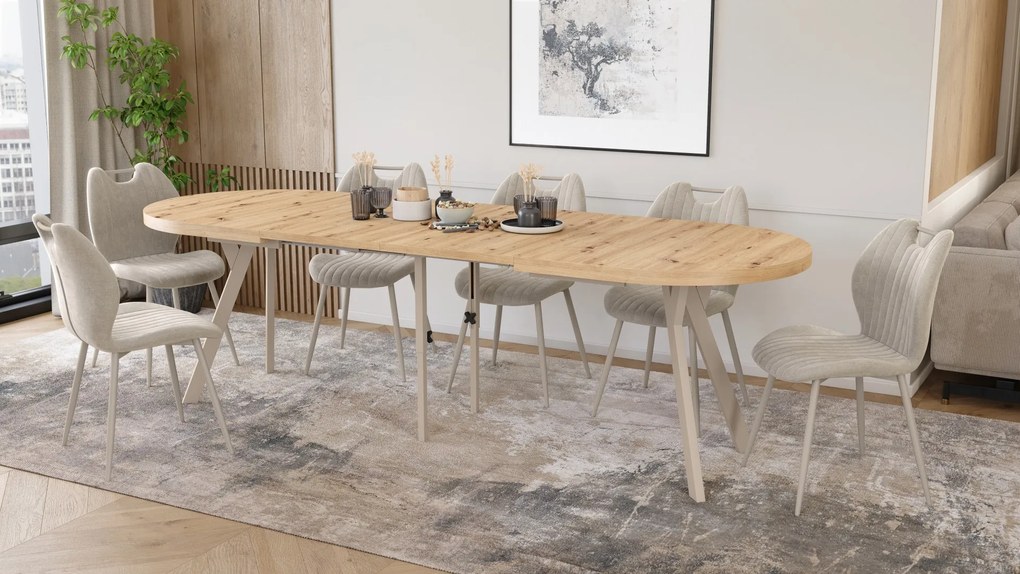 Mazzoni Ovális bővíthető étkezőasztal EXPANSO Artisan Tölgy / kasmír lábak